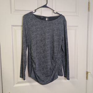 Talbots Womens Blouse Size Large Gray Black Long Sleeve Career Casual